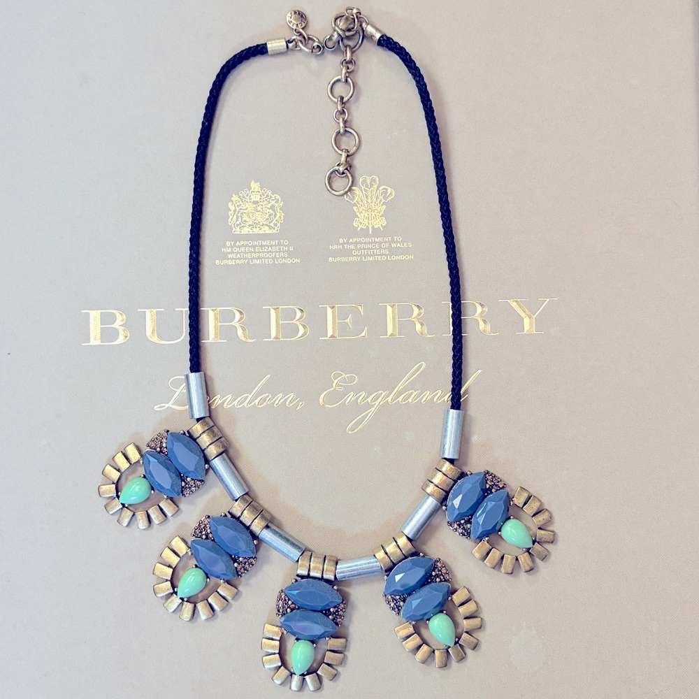 J.Crew Blue and Gold Statement Necklace with Geometric Design
